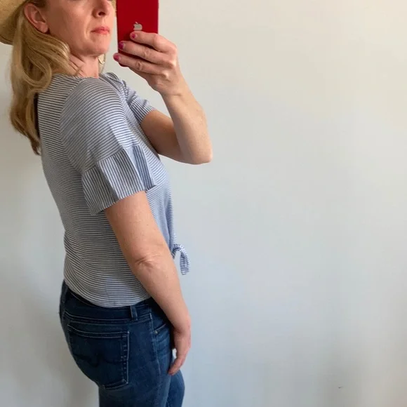 Blue & White Stripe Ruffle Sleeve Top - Picture 3 of 10